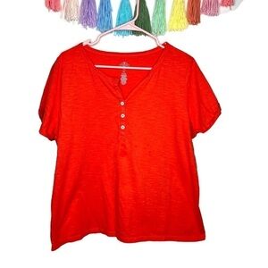 St. John’s Bay Bright Orange Coral 1/4 button Casual T-Shirt Size XL Petite